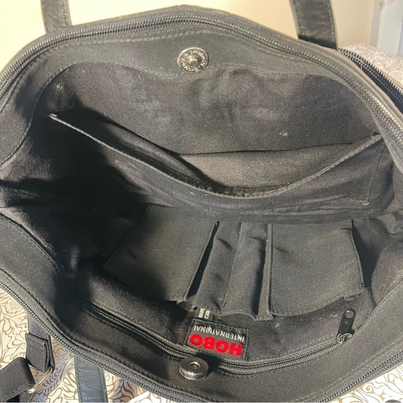 HOBO Black Leather/Nylon Messenger Bag, Adjustable Strap - Picture 11 of 16